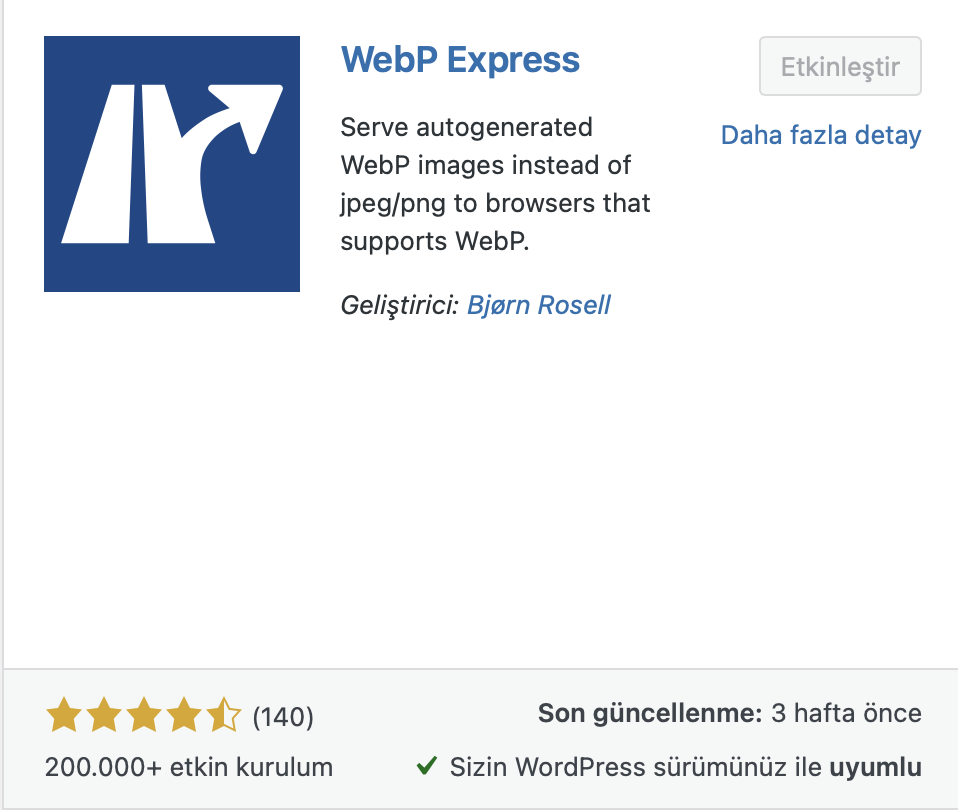 WebP Express Etkinleştir